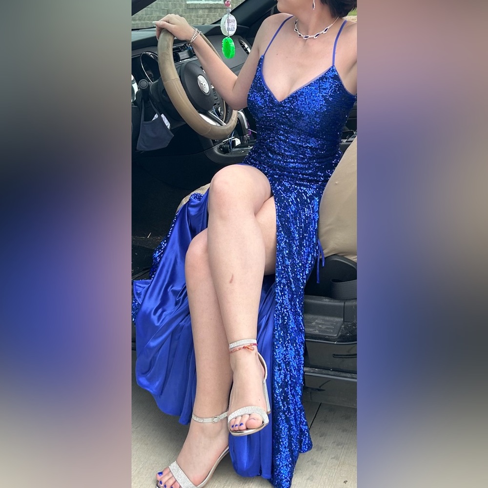 Royal Blue sequined formal dress.